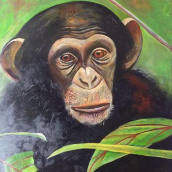 Pittura intitolato "Young Chimp ( Are y…" da Legend, Opera d'arte originale, Olio