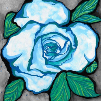 Painting titled "Rose Turquoise" by Genevieve Chausse, Original Artwork, Watercolor