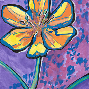 Painting titled "Yellow Flower" by Genevieve Chausse, Original Artwork, Watercolor