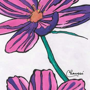 Painting titled "Duo Pink & Purple" by Genevieve Chausse, Original Artwork, Watercolor