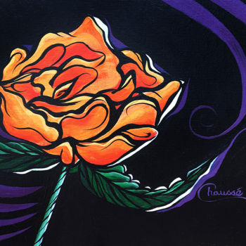 Painting titled "Orange Rose on a bl…" by Genevieve Chausse, Original Artwork, Acrylic