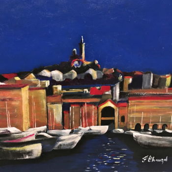 Картина под названием "Marseille vieux port" - Chauz, Подлинное произведение искусства, Акрил Установлен на Деревянная рама…