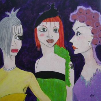 Schilderij getiteld "Mère et filles" door Chavi, Origineel Kunstwerk, Acryl