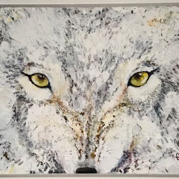 Painting titled "Loup" by Marie-Noelle Chauny, Original Artwork, Acrylic Mounted on Wood Stretcher frame