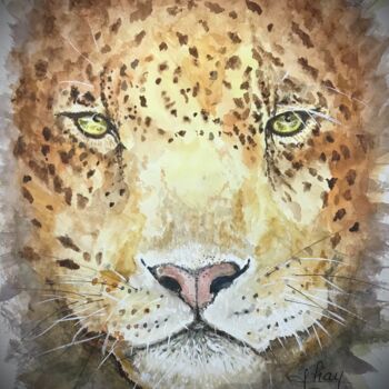 Painting titled "Léopard" by Marie-Noelle Chauny, Original Artwork, Watercolor