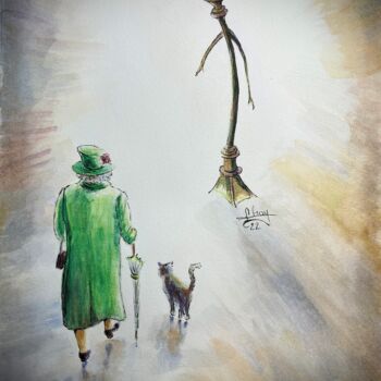 Painting titled "Time to rest in the…" by Marie-Noelle Chauny, Original Artwork, Watercolor
