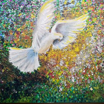 Painting titled "Fly for Peace" by Marie-Noelle Chauny, Original Artwork, Acrylic Mounted on Wood Stretcher frame
