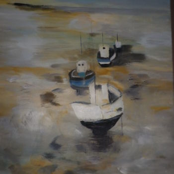 Painting titled "Bateaux au mouillage" by Chantal Charbeau, Original Artwork, Acrylic