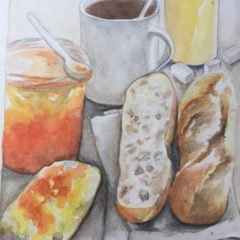 Peinture intitulée "petit déjeuner" par Christine Lefevre, Œuvre d'art originale, Aquarelle
