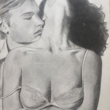 Drawing titled "le baiser" by Christine Lefevre, Original Artwork, Pencil