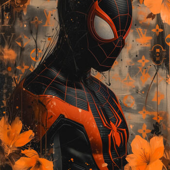 「Spiderman #1」というタイトルのデジタルアーツ Cheeky Bunny (Pop Art)によって, オリジナルのアートワーク, デジタル絵画 ウッドストレッチャーフレームにマウント