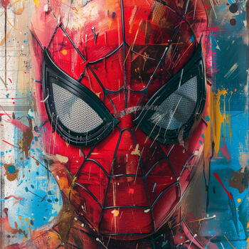 数字艺术 标题为“Spiderman #2” 由Cheeky Bunny (Pop Art), 原创艺术品, 数字油画 安装在木质担架架上