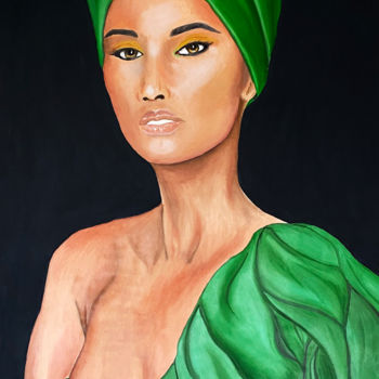 Painting titled "Tableau "Femme Turb…" by Cheickna Coulibaly, Original Artwork, Oil