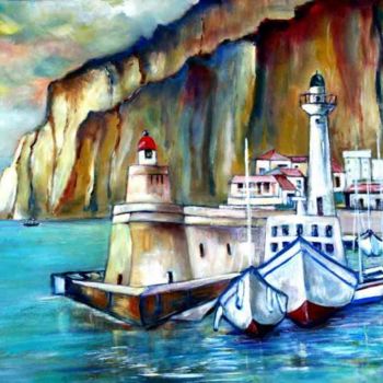 Malerei mit dem Titel "le port de villefra…" von Yankel, Original-Kunstwerk, Öl