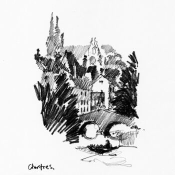 Drawing titled "Chartres, Francia 03" by Chelo Leyria, Original Artwork, Pencil