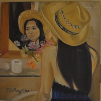 Картина под названием "Girl in the Mirror…" - Chelony, Подлинное произведение искусства, Масло