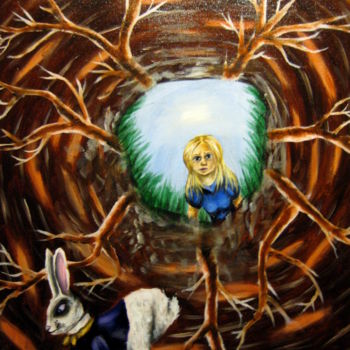 Painting titled "Down the Rabbit Hole" by Chelsea Rabbers, Original Artwork