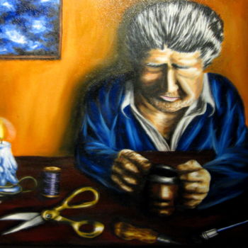 Painting titled "Old Shoemaker" by Chelsea Rabbers, Original Artwork, Oil