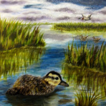 Painting titled "A Lonely Little Duck" by Chelsea Rabbers, Original Artwork, Oil