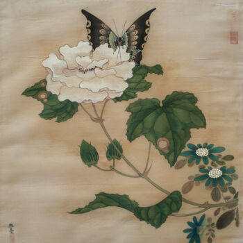 Schilderij getiteld "花鳥冊頁之秋蝶" door Chen Jun Cao Tang Wu You, Origineel Kunstwerk, Inkt