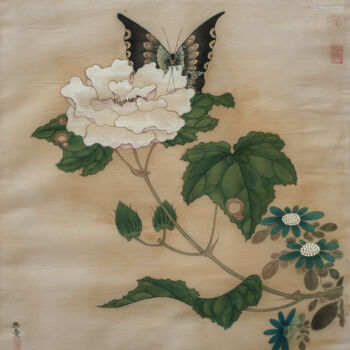 Pittura intitolato "花鳥冊頁之秋蝶" da Chen Jun Cao Tang Wu You, Opera d'arte originale, Inchiostro