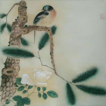 Картина под названием "花鳥冊頁之松鳥" - 辰君草堂 無憂, Подлинное произведение искусства, Чернила