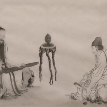 Painting titled "伯牙撫琴圖" by Chen Jun Cao Tang Wu You, Original Artwork, Ink