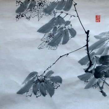 Painting titled "八大花鳥冊頁之茶花" by Chen Jun Cao Tang Wu You, Original Artwork, Ink