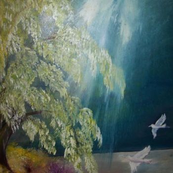 Peinture intitulée "Ce si beau Lac" par L'Ardoisière, Œuvre d'art originale, Huile