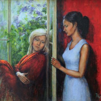 Painting titled "Two women" by Tatyana Chepkasova, Original Artwork, Oil Mounted on Wood Stretcher frame