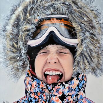 Painting titled "Catching Snowflakes" by Cher Pruys, Original Artwork, Acrylic