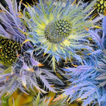 Peinture intitulée "Thistle Flowers" par Cher Pruys, Œuvre d'art originale, Acrylique