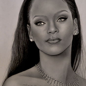 Drawing titled "Portrait de Rihanna" by Chérel Laurent, Original Artwork, Pencil