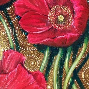 Painting titled "Luscious Red Poppies" by Cherie Roe Dirksen, Original Artwork, Acrylic Mounted on Wood Stretcher frame