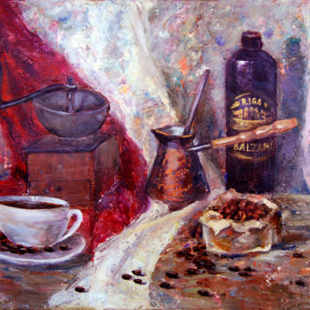 Ζωγραφική με τίτλο "Coffee sill life" από Ольга Аксамитная, Αυθεντικά έργα τέχνης, Λάδι
