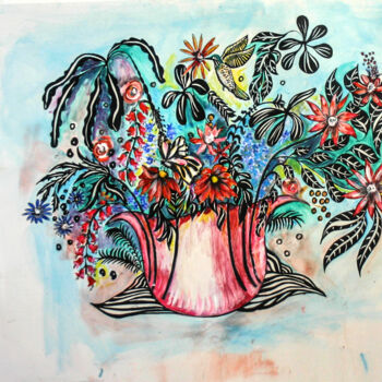 "Flowers, Hummingbir…" başlıklı Tablo Cheryl Paolini tarafından, Orijinal sanat, Akrilik