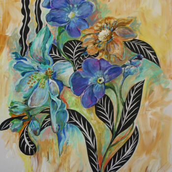 Painting titled "Heavenly Blue Flowe…" by Cheryl Paolini, Original Artwork, Acrylic