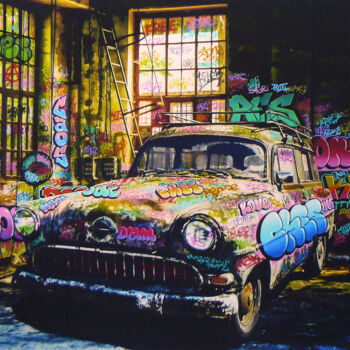 Printmaking titled "Vandalized car" by Ches Graffiti Designs, Original Artwork, Digital Print
