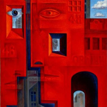 Картина под названием ""Два дома"" - Сергей Чесноков-Ладыженский, Подлинное произведение искусства, Другой