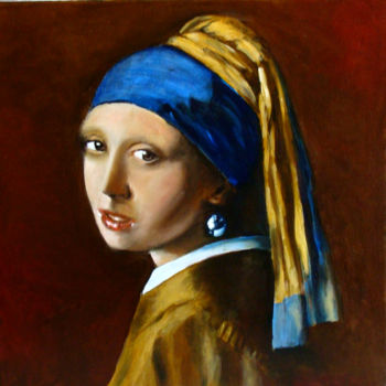 Pintura titulada "Girl with a Pearl E…" por Alexandr Chesni, Obra de arte original, Oleo