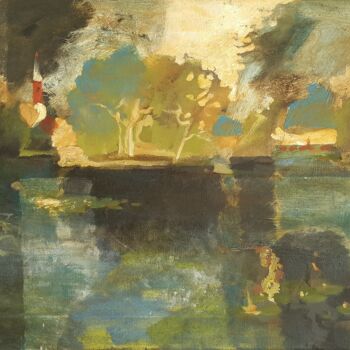 Pittura intitolato "Чёрное озеро. Перед…" da Chesnov Evgenii, Opera d'arte originale, Olio