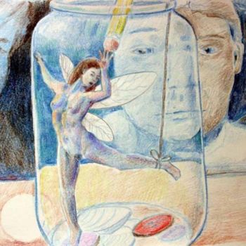 Pintura titulada "Fairy in a Jam Jar" por Alice Schesya, Obra de arte original
