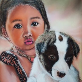 Peinture intitulée "" My dog, my only w…" par Véronique Chevalier, Œuvre d'art originale, Pastel