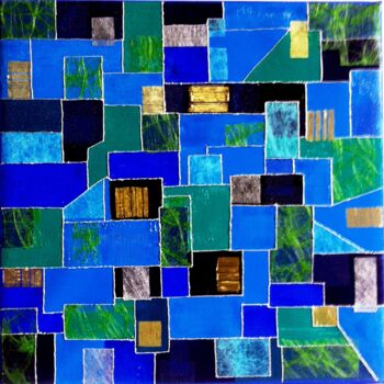 Ζωγραφική με τίτλο "Bleu horizon" από Mu, Αυθεντικά έργα τέχνης, Ακρυλικό Τοποθετήθηκε στο Ξύλινο φορείο σκελετό