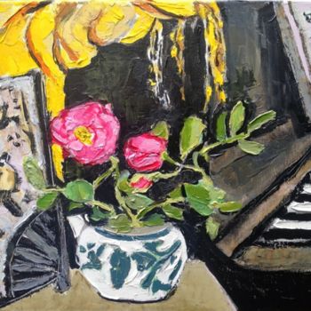 Painting titled "old english roses,…" by Jean-Pierre Chevassus-Agnes, Original Artwork, Oil