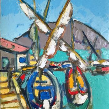 Painting titled "OLD BOATS IN BOUZIG…" by Jean-Pierre Chevassus-Agnes, Original Artwork