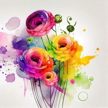 Arts numériques intitulée "Fleurs multicolores" par Alf, Œuvre d'art originale, Peinture numérique