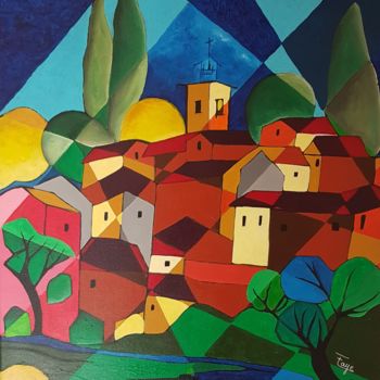 Peinture intitulée "Village perché" par Laurence Faye, Œuvre d'art originale, Acrylique