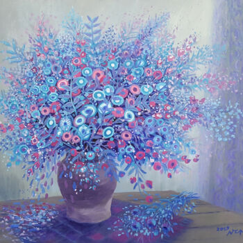 绘画 标题为“Vase of flowers Pai…” 由Chi Nguyen, 原创艺术品, 丙烯 安装在木质担架架上