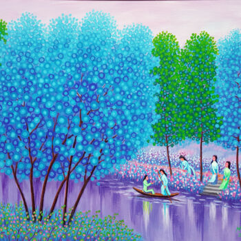 Pittura intitolato "Green day Painting" da Chi Nguyen, Opera d'arte originale, Acrilico